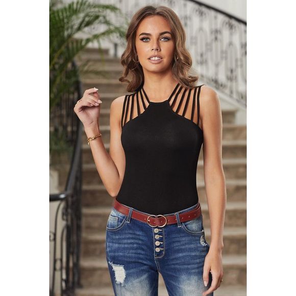 Azura Exchange  Black Brief Studded Detail Multi-Strap Casual Tank Top - Picture 5 of 10